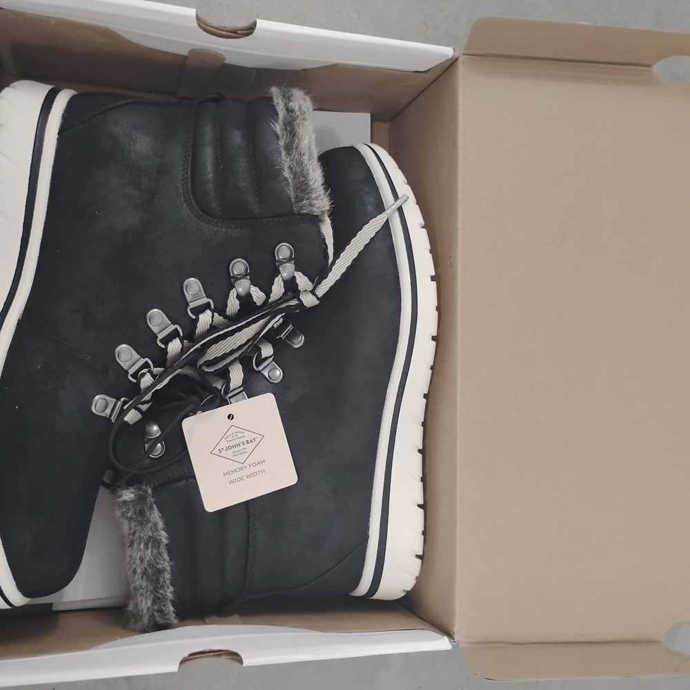 St. John's Bay Black Snow Boots with Faux Fur